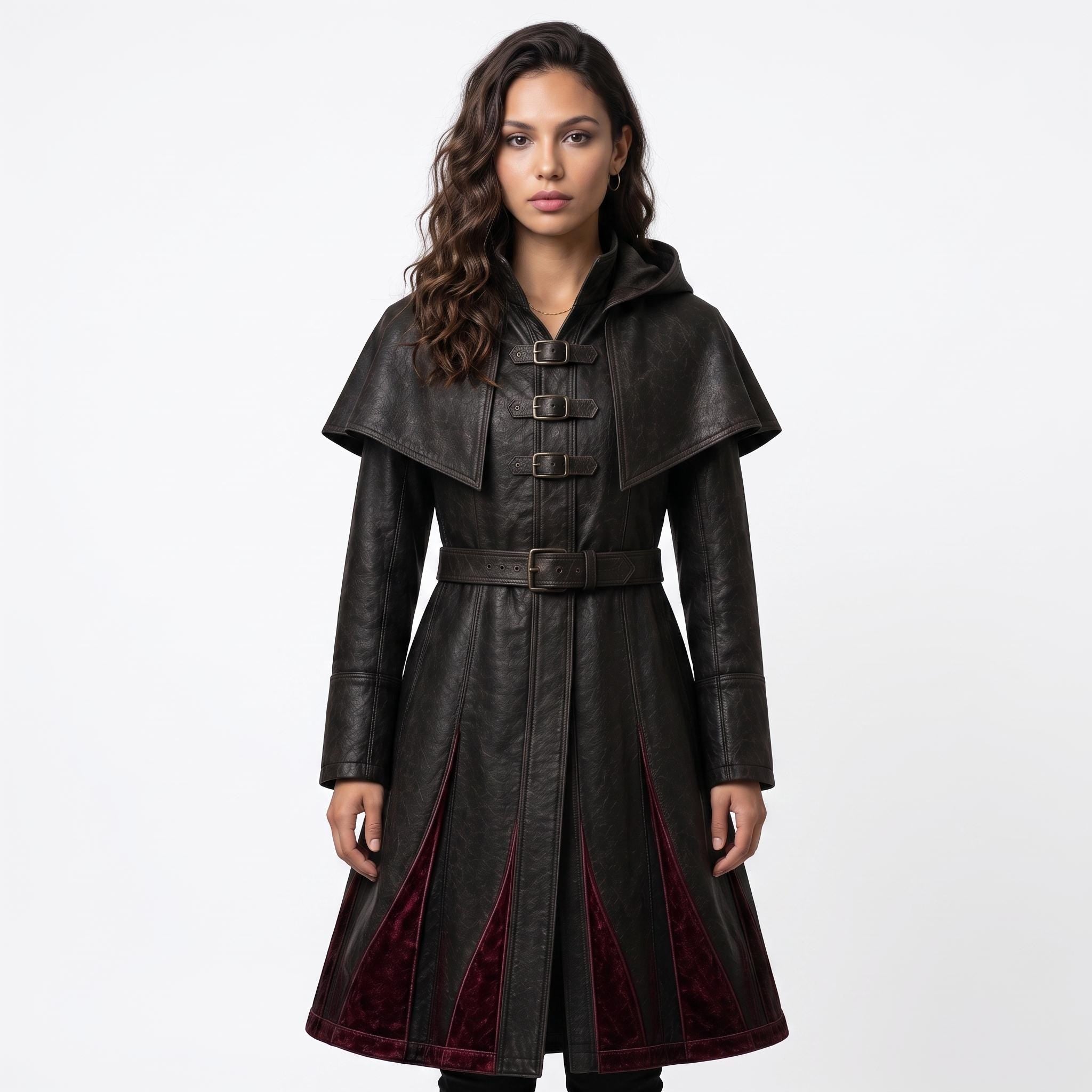 Women's Genuine Leather Hooded Cloak: Medieval Gothic Renaissance Fantasy Cape