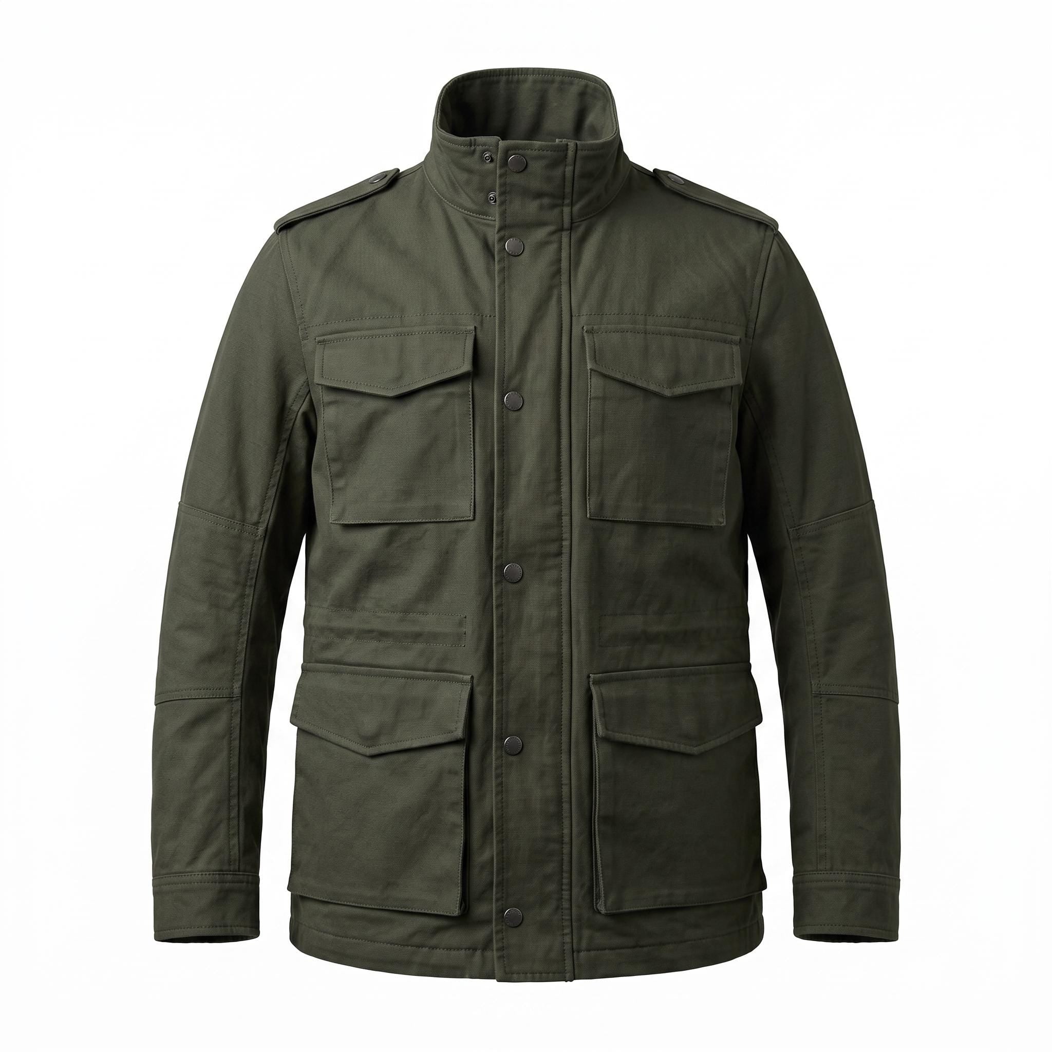 Men's Leon Kennedy Green Cotton Utility Coat | Military Style Men's Field Jacket (Cosplay)