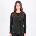 Women's Forest Green Suede Vest: Engraved Mountain Landscape, Leather Accents, Cottagecore Outerwear