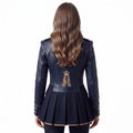 Navy Blue Leather Peplum Jacket: Victorian Military Officer Style Blazer