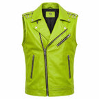 Timber AND Hide Men's Genuine Leather Motorcycle Biker Vest – Classic Double Rider Style with Studded Shoulders