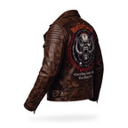 Men's motorcycle jacket with skull back | brown leather biker jacket | vintage moto style