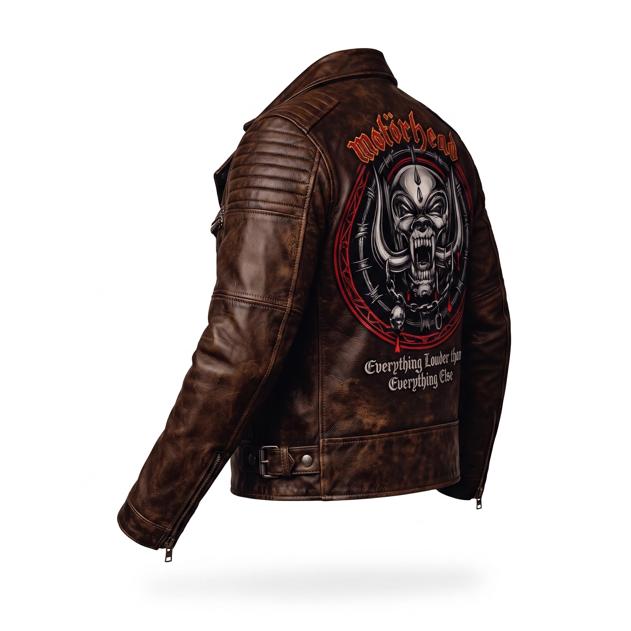 Men's motorcycle jacket with skull back | brown leather biker jacket | vintage moto style