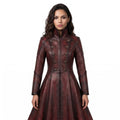 Women's Gothic Vampire Queen Leather Coat | Distressed Burgundy Victorian Cosplay Jacket