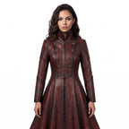 Women's Gothic Vampire Queen Leather Coat | Distressed Burgundy Victorian Cosplay Jacket