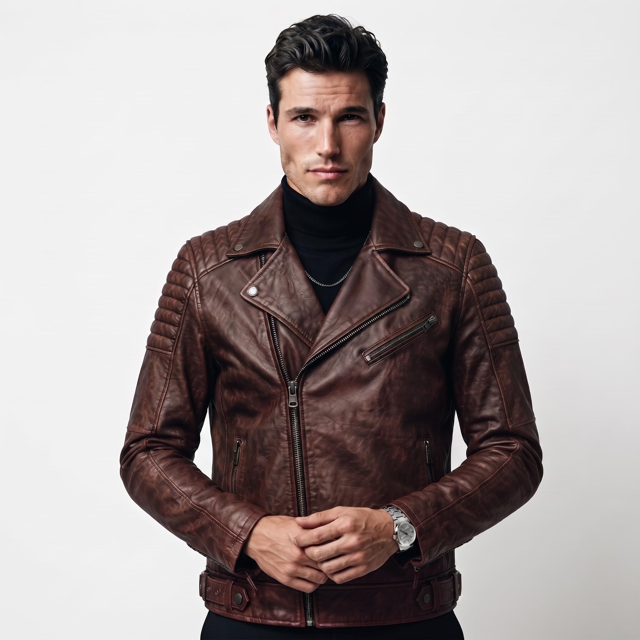 Men's motorcycle jacket with skull back | brown leather biker jacket | vintage moto style