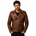 Men's Brown Motorhead Inspired Leather Jacket | Skull Biker Jacket | Rock Punk Motorcycle Jacket