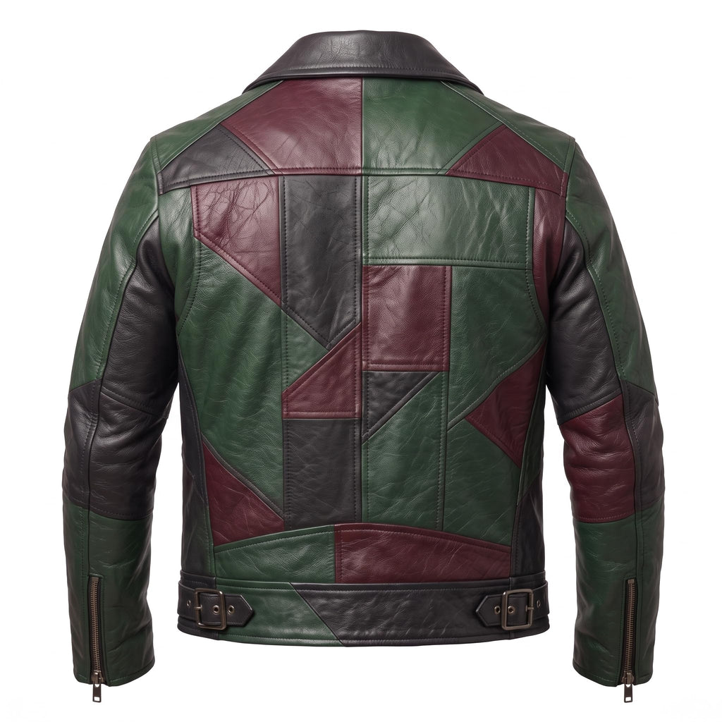 Men's Leather Biker Moto Jacket | Gothic Cross Design | Embroidered Patch jacket