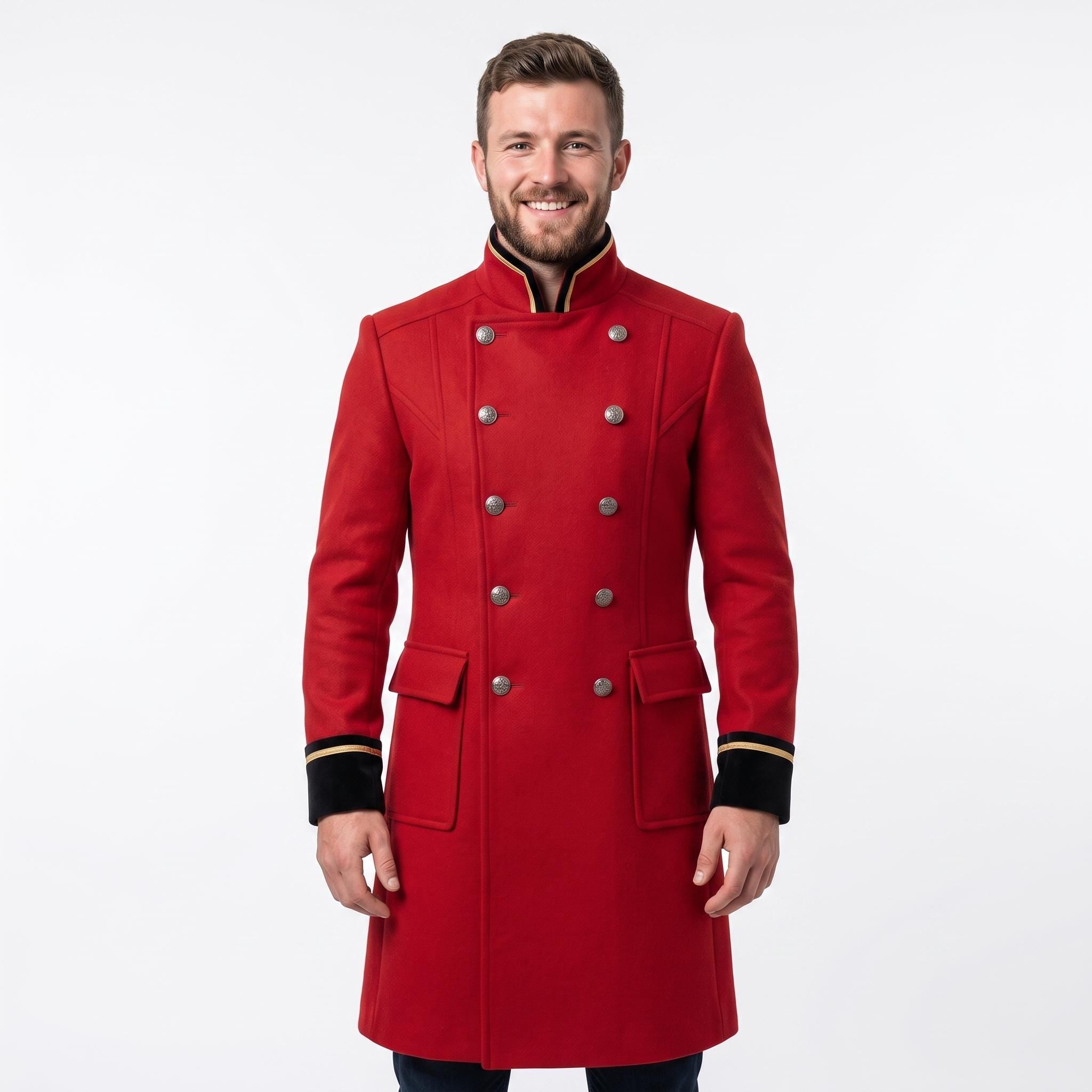 Men's Alchemist Edward Elric Inspired Red Wool Coat Anime Military Cosplay Overcoat Convention