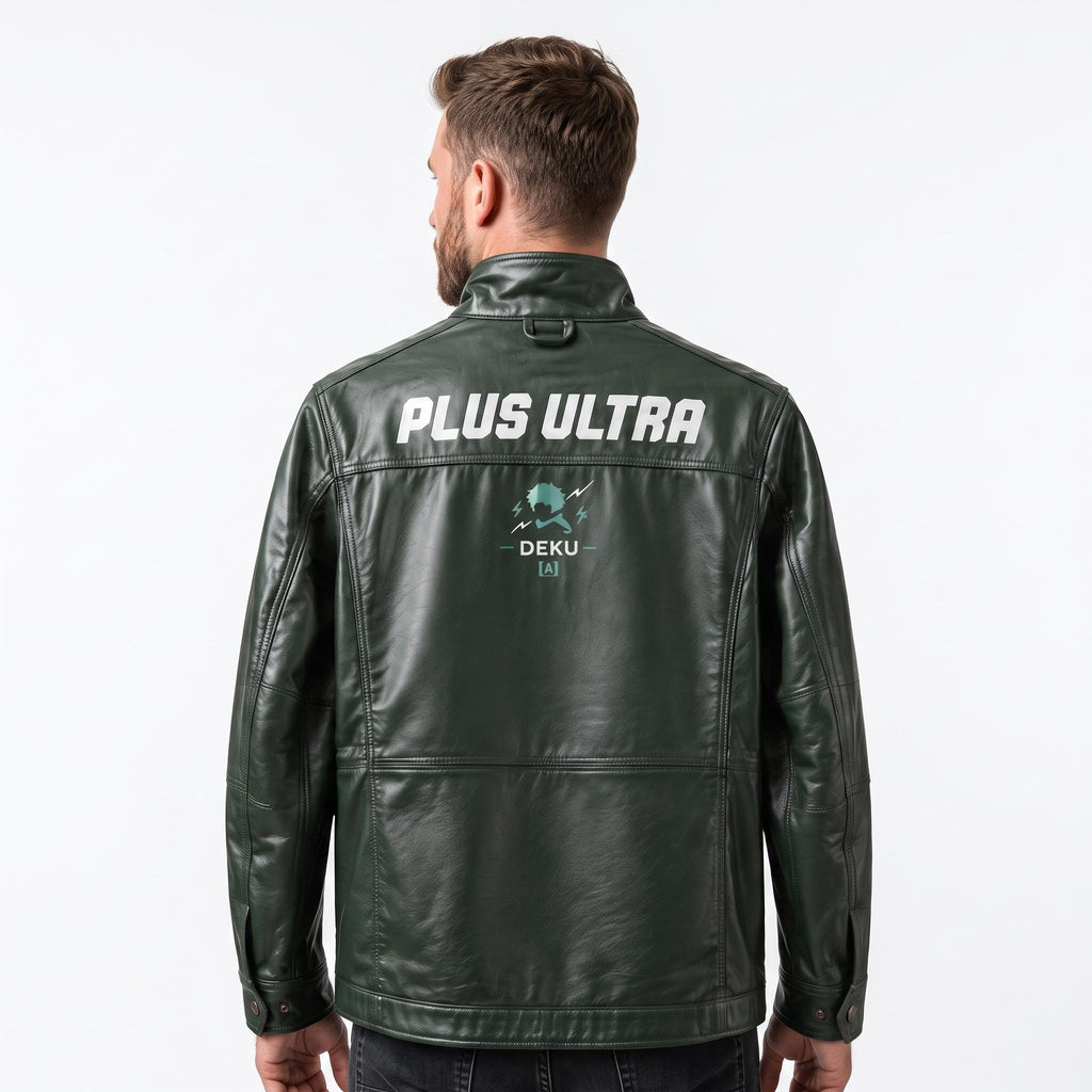 Green Leather Deku Cosplay Jacket | My Hero Academia Plus Ultra Anime Coat