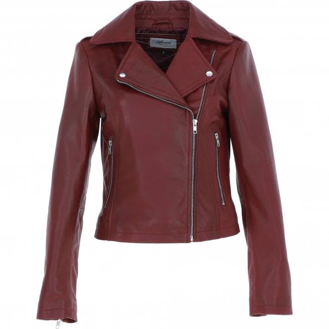 Women's Burgundy Leather Biker Jacket: Stella