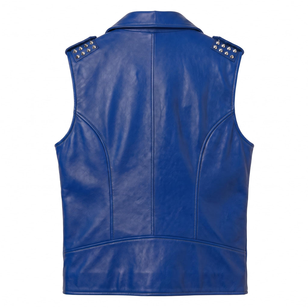 Timber AND Hide Men's Genuine Leather Motorcycle Biker Vest – Classic Double Rider Style with Studded Shoulders
