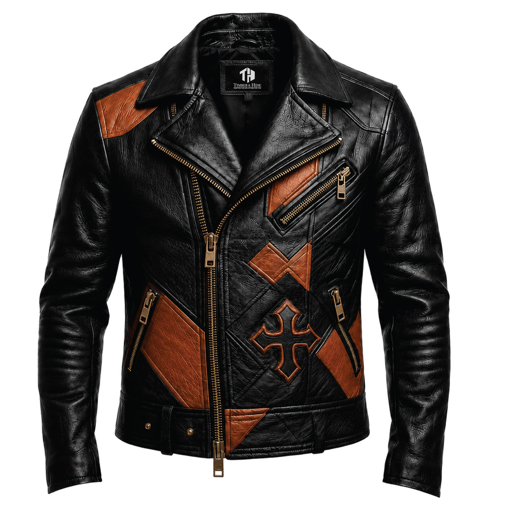 Men's Patchwork Leather Biker Jacket