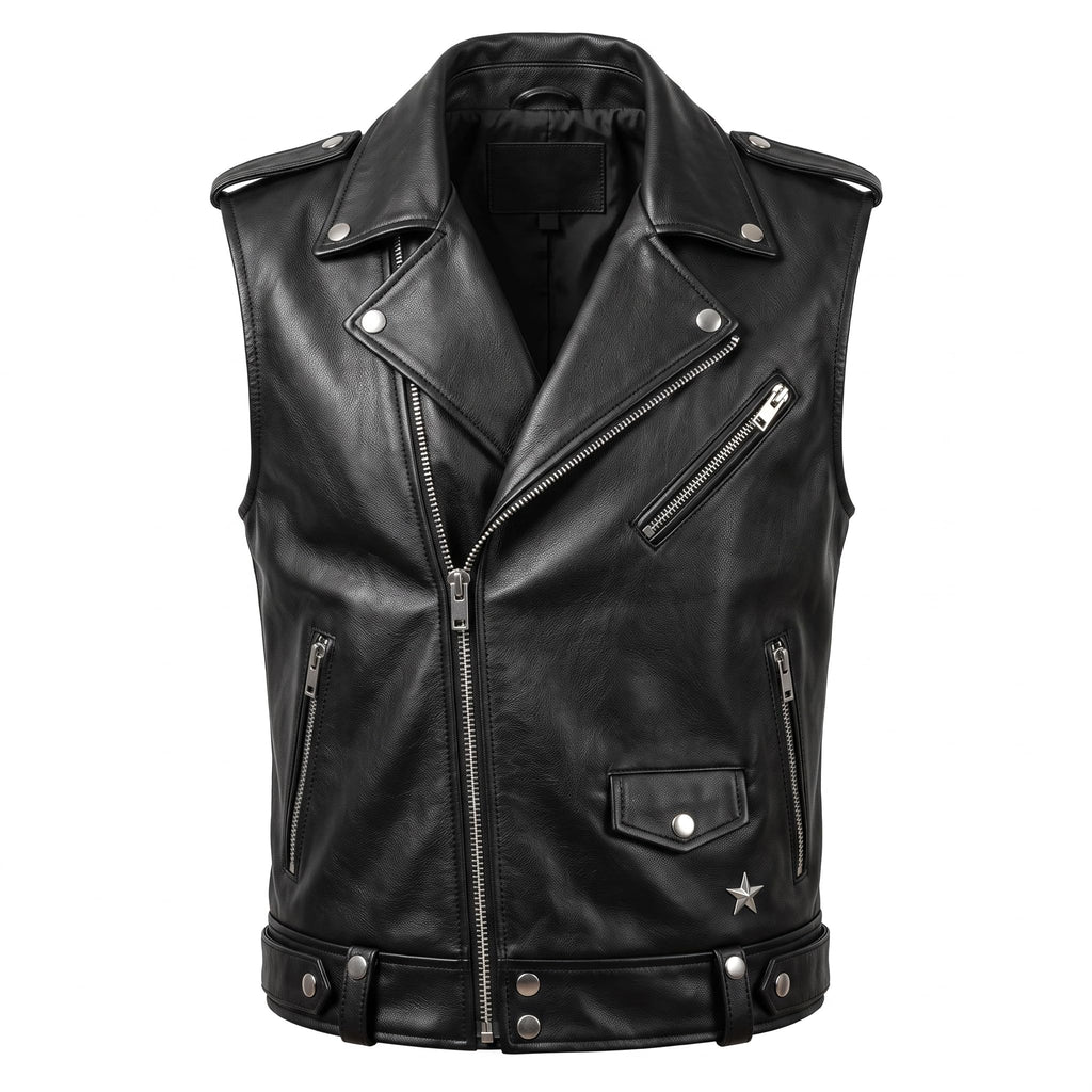 Men's Handmade Studded Black Leather Vest | Punk Rock Biker Jacket