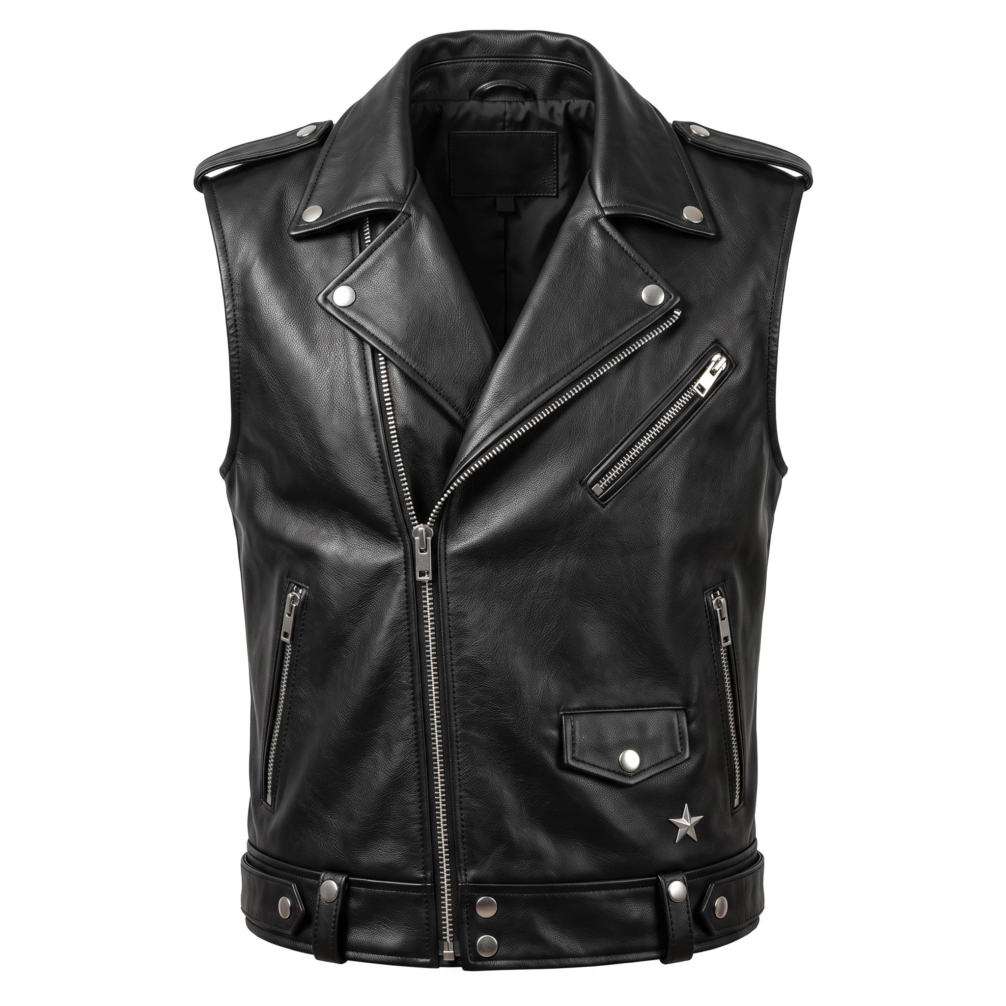 Men's Handmade Studded Black Leather Vest | Punk Rock Biker Jacket