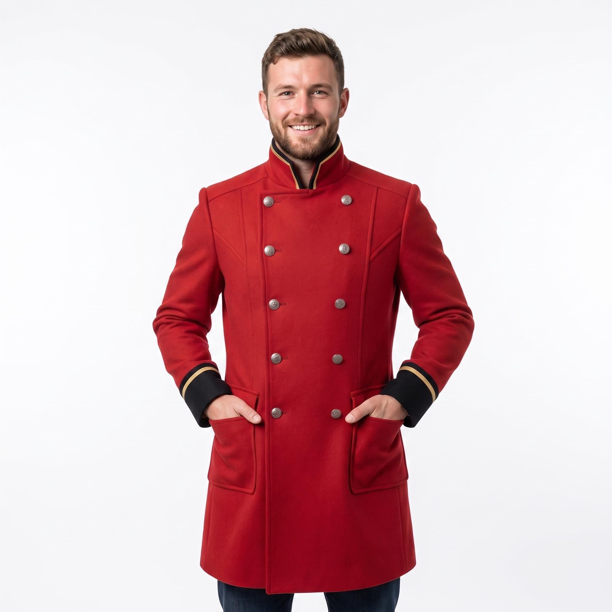 Men's Alchemist Edward Elric Inspired Red Wool Coat Anime Military Cosplay Overcoat Convention