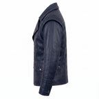 Men's Navy Blue Asymmetrical Military Leather Jacket – Handmade Blazer Coat