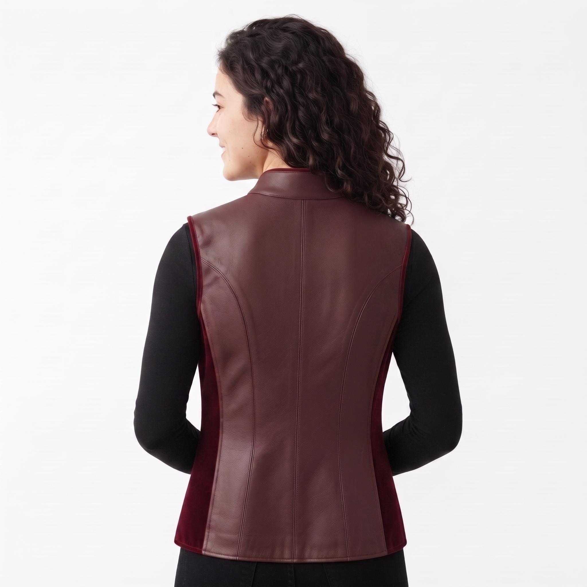 Burgundy Leather Vest | Women's Genuine Tailored Waistcoat, Dark Academia Style