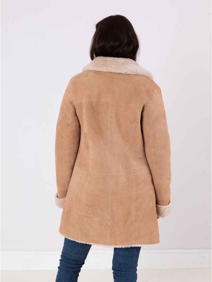 Shearling Longline Suede Coat – Luxury Long Suede Jacket Women