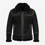 Black Suede Lamb Shearling Biker Jacket with Buckle Collar – Premium Suede Shearling Jacket