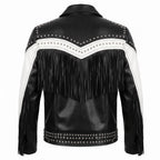 Man's Handmade Western Fringe Leather Jacket | Studded Cowboy Biker Coat
