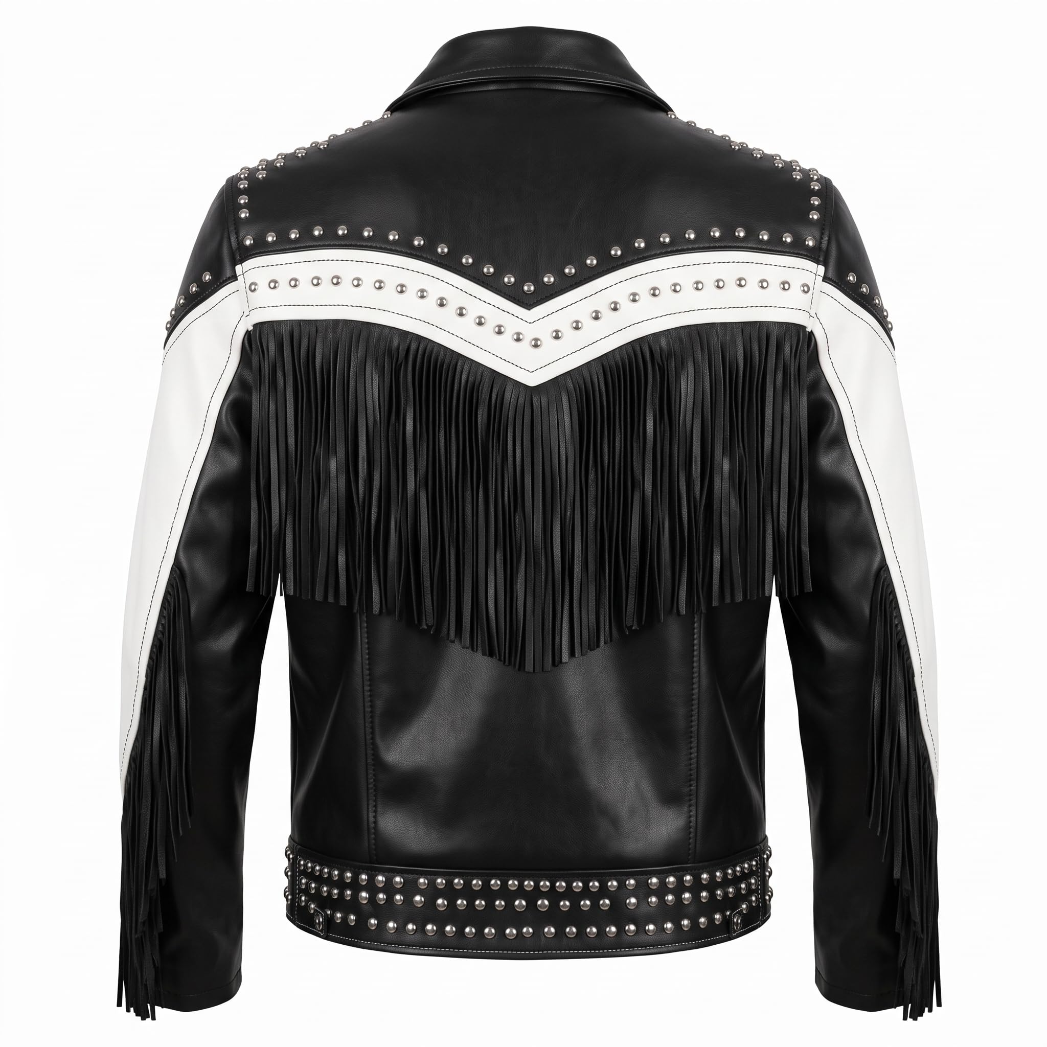 Man's Handmade Western Fringe Leather Jacket | Studded Cowboy Biker Coat