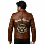 Men's Brown Motorhead Inspired Leather Jacket | Skull Biker Jacket | Rock Punk Motorcycle Jacket