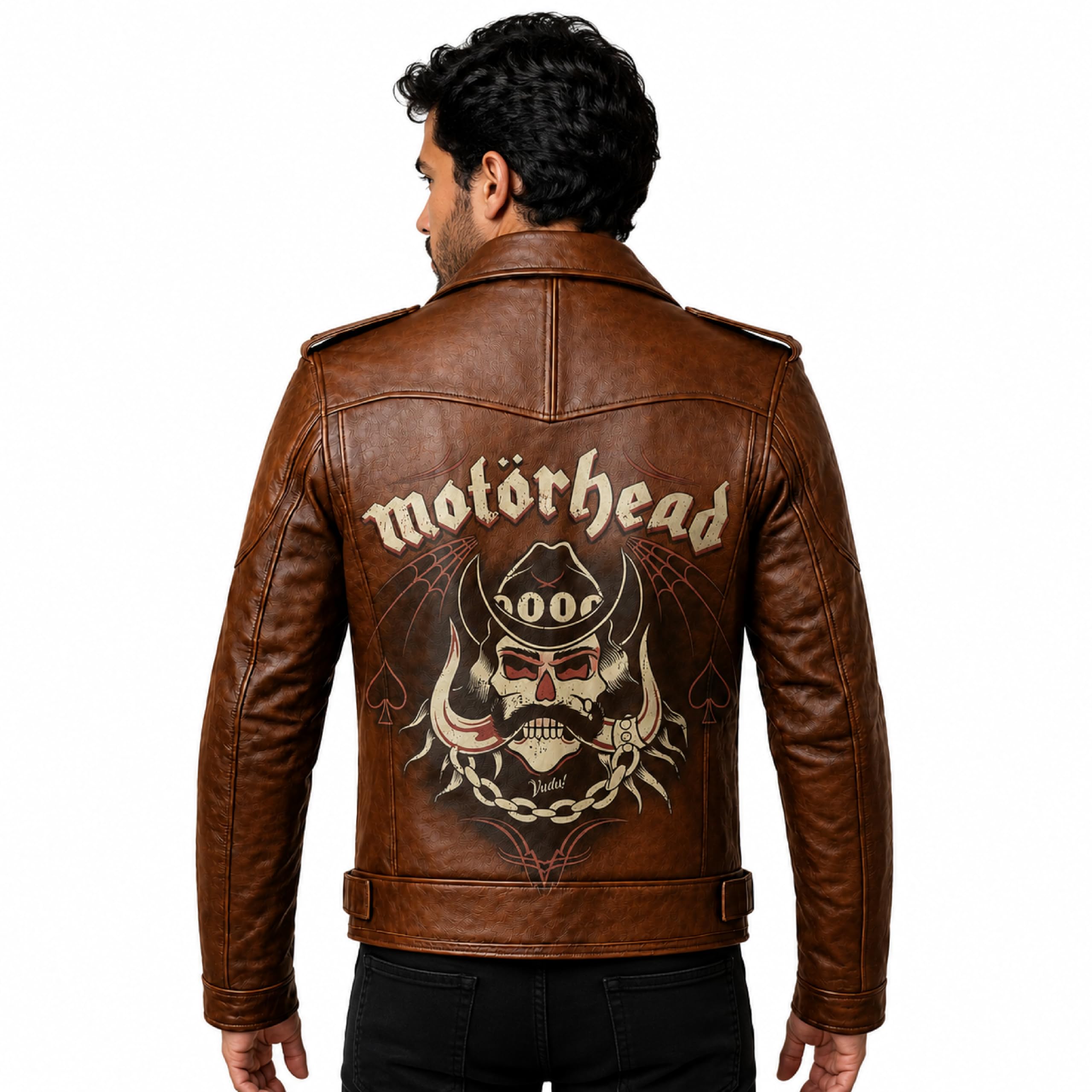 Men's Brown Motorhead Inspired Leather Jacket | Skull Biker Jacket | Rock Punk Motorcycle Jacket