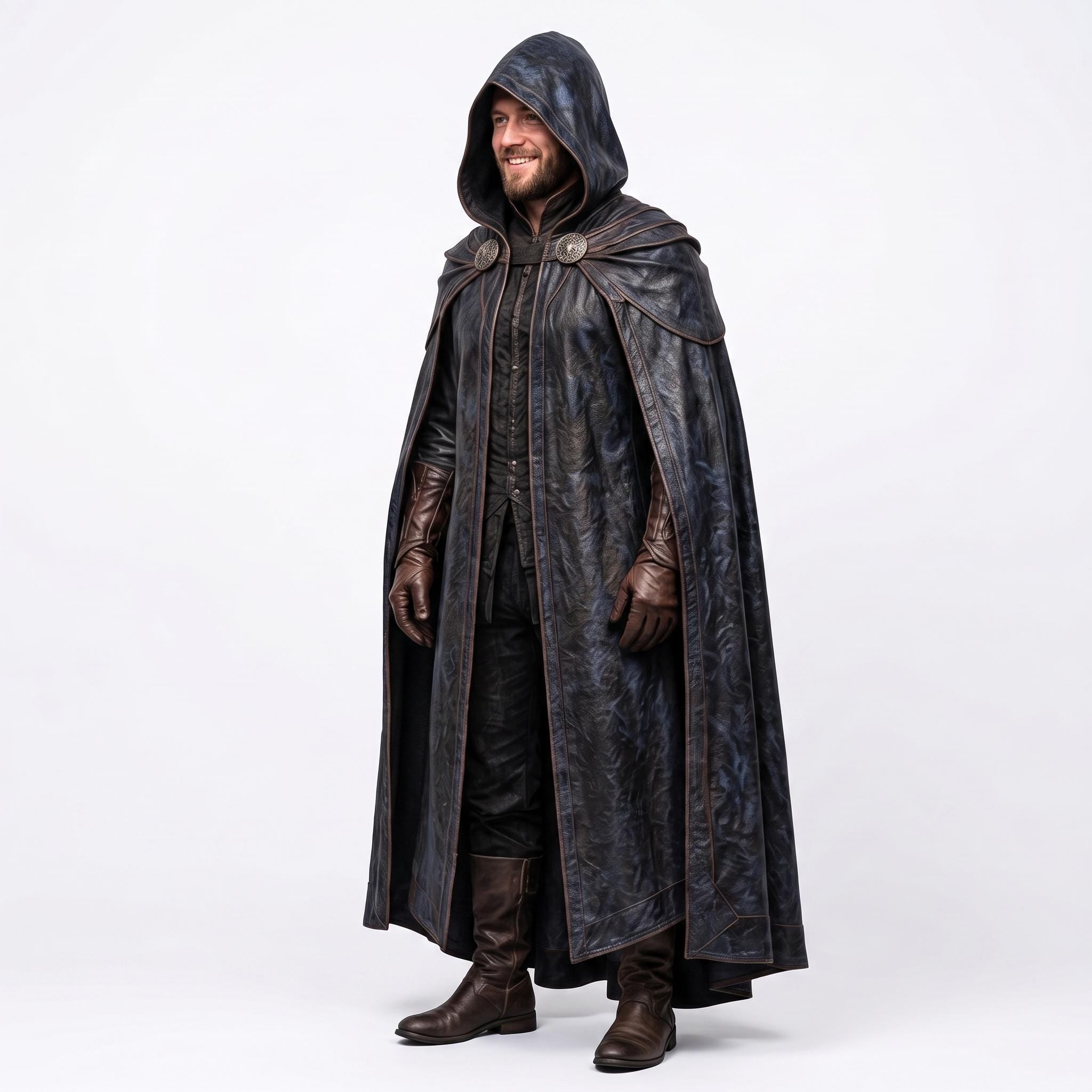 Men's Shadowed Ranger Leather Cloak | Medieval Hooded Cape, Fantasy LARP Costume