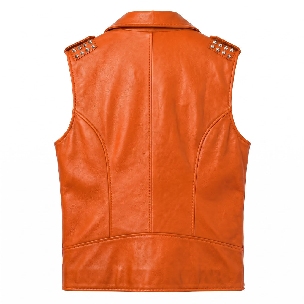 Timber AND Hide Men's Genuine Leather Motorcycle Biker Vest – Classic Double Rider Style with Studded Shoulders