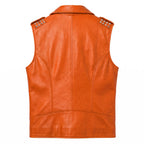 Timber AND Hide Men's Genuine Leather Motorcycle Biker Vest – Classic Double Rider Style with Studded Shoulders