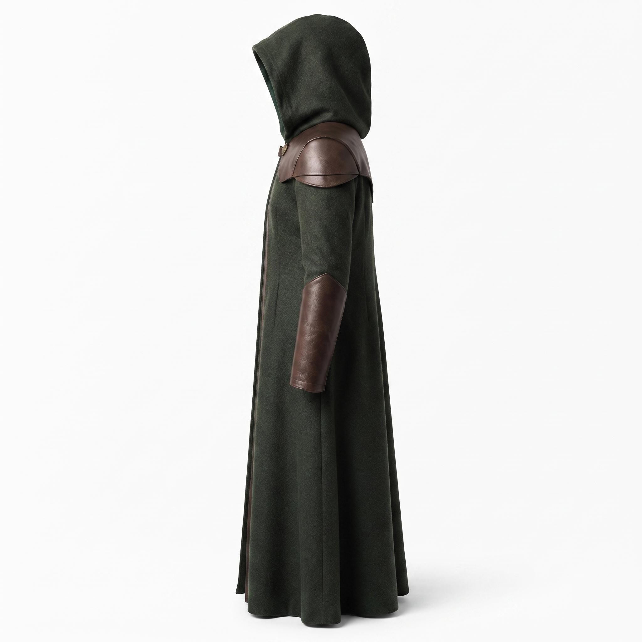 Doctor Doom Inspired Wool Coat with Leather Armor, Hooded Fantasy Cosplay Jacket