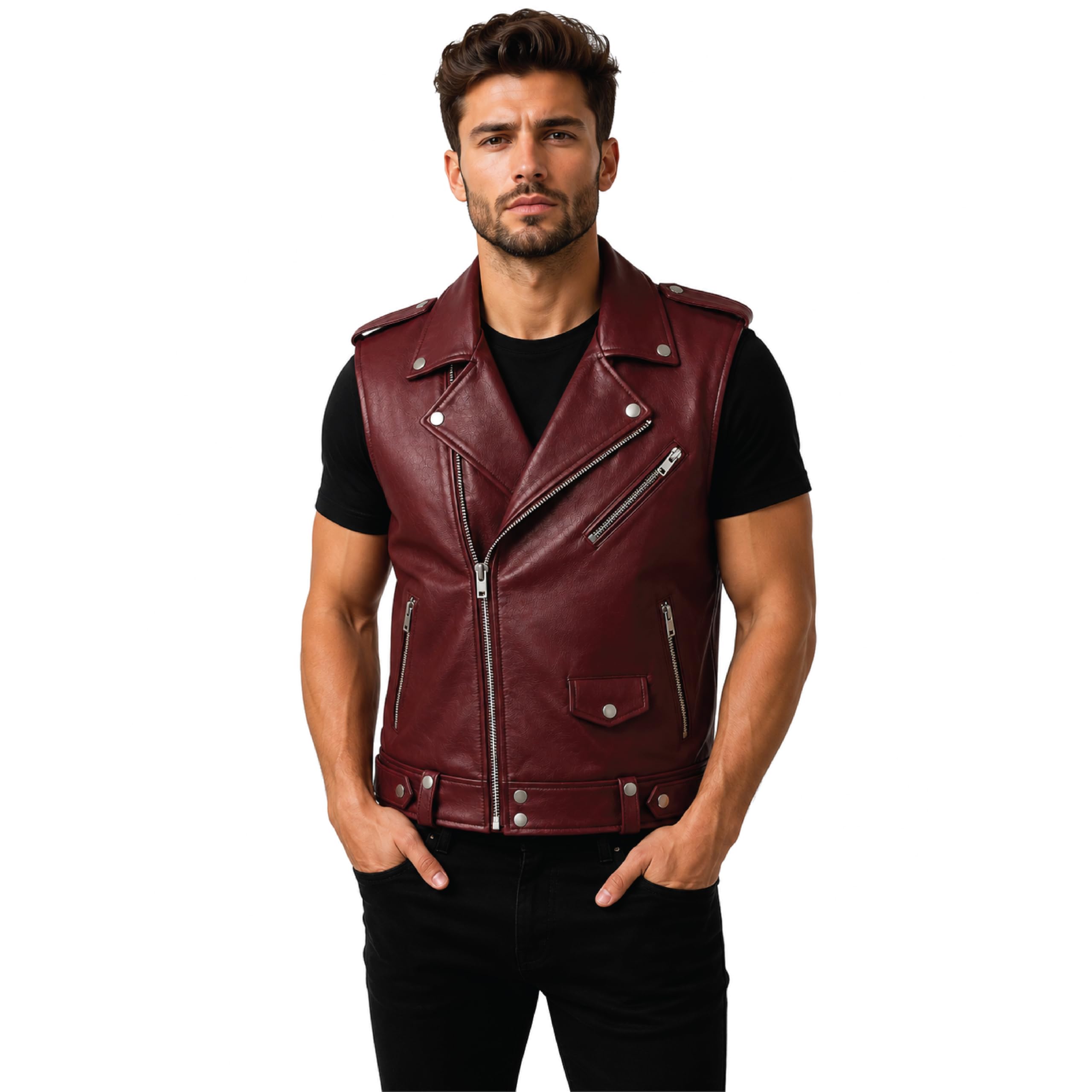 Men's Handmade Cowhide Leather Vest | Classic Biker Vest | Gothic Rocker Sleeveless Jacket