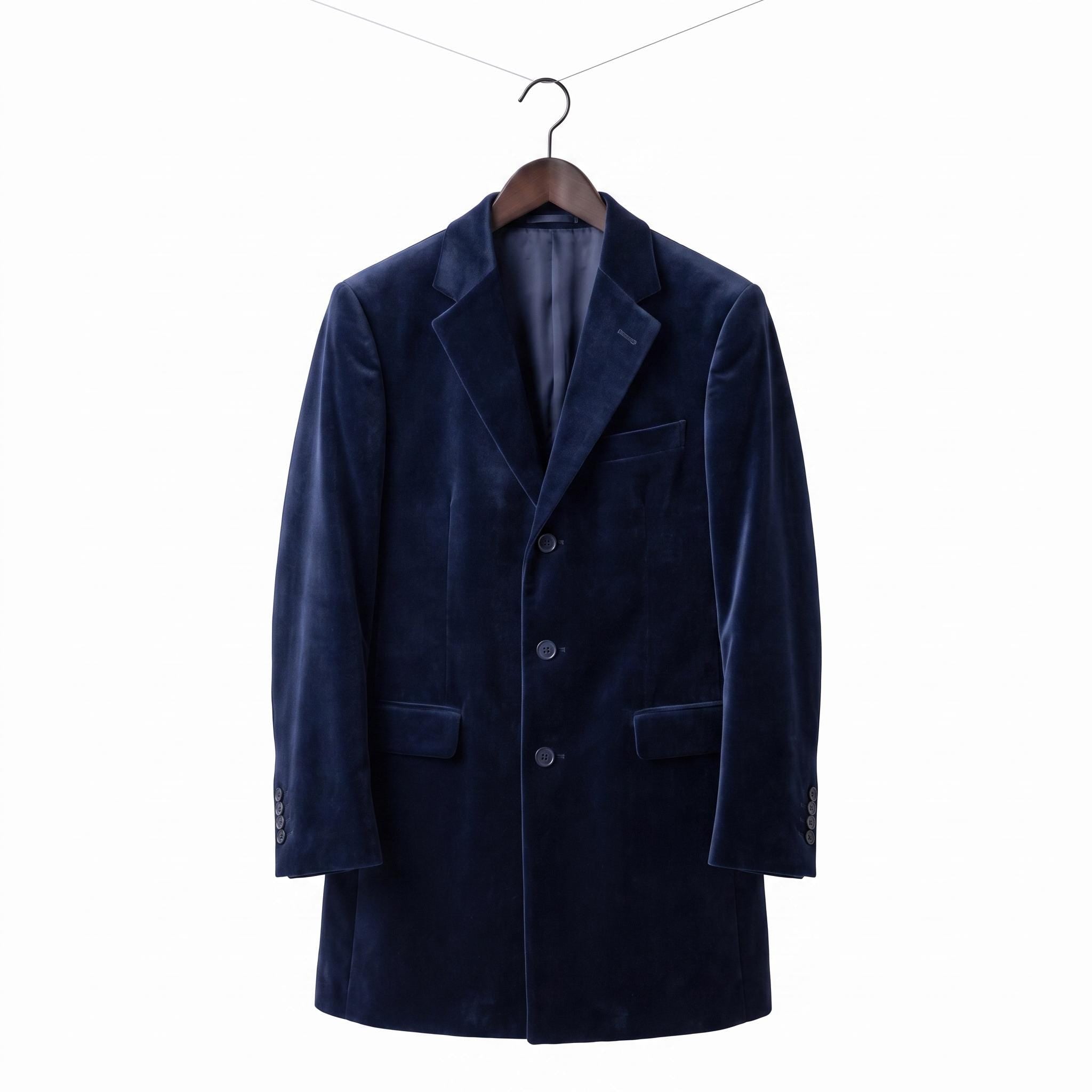 Men's Doctor Who Inspired Velvet Overcoat, Deep Navy Blue Time Traveler Jacket