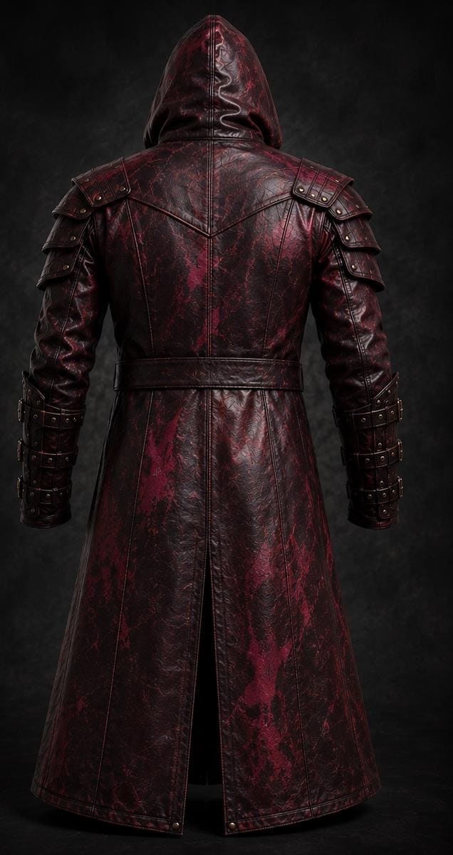 Men's Distressed Burgundy Leather Hooded Armor Coat | Medieval Viking Gothic Cosplay Jacket