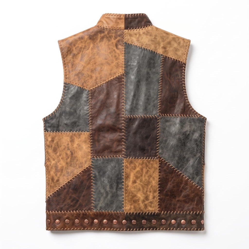 Men's Patchwork Leather Vest | Handmade Genuine Leather Vest|Vintage Patch Leather Vest|Rustic Biker Motorcycle Vest