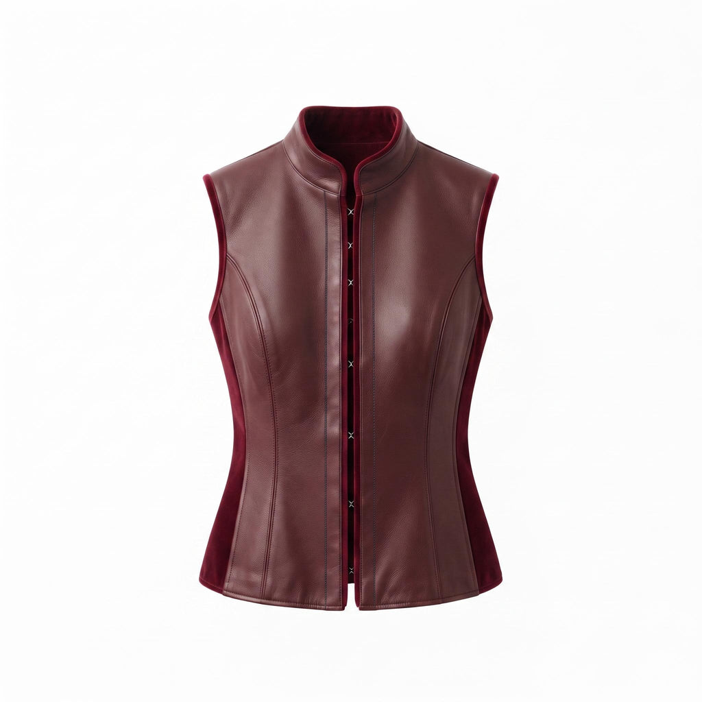 Burgundy Leather Vest | Women's Genuine Tailored Waistcoat, Dark Academia Style