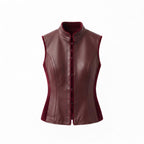Burgundy Leather Vest | Women's Genuine Tailored Waistcoat, Dark Academia Style