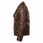 Men's Road King Vintage Leather Jacket - Winged Skull & Ride to Live Biker Design