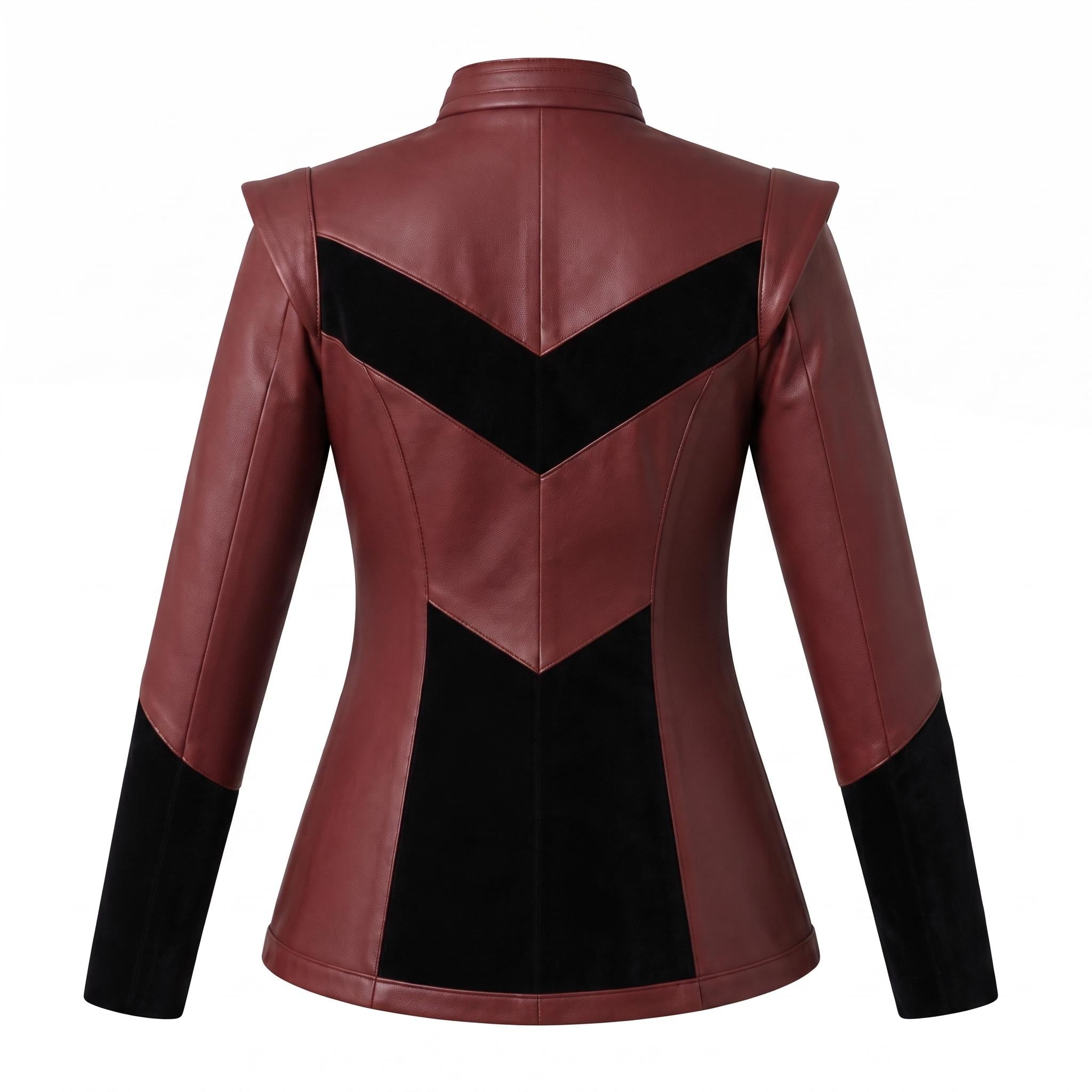 Burgundy Leather Velvet Jacket | Gothic Victorian Steampunk Fitted Coat
