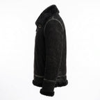 Black Suede Lamb Shearling Biker Jacket with Buckle Collar – Premium Suede Shearling Jacket