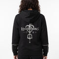 Women's Kingdom Hearts Black Zip-Up Hoodie | Fleece Gaming Sweatshirt | Keyblade Graphic Cosplay Jacket
