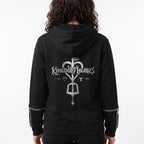 Women's Kingdom Hearts Black Zip-Up Hoodie | Fleece Gaming Sweatshirt | Keyblade Graphic Cosplay Jacket