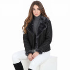 Women's Luxury Shearling Aviator Jacket Black/brissa