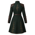 Women's Dark Green Elven Ranger Coat with Leather Accents and Embroidery