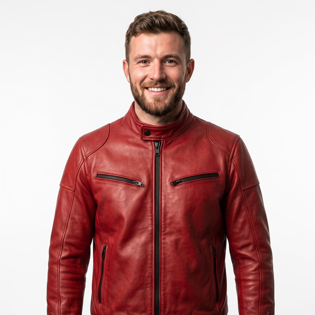 Men's Akira Kaneda Red Leather Jacket | Shotaro Cosplay Biker Coat (Neo-Tokyo)