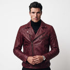 Men's motorcycle jacket with skull back | brown leather biker jacket | vintage moto style