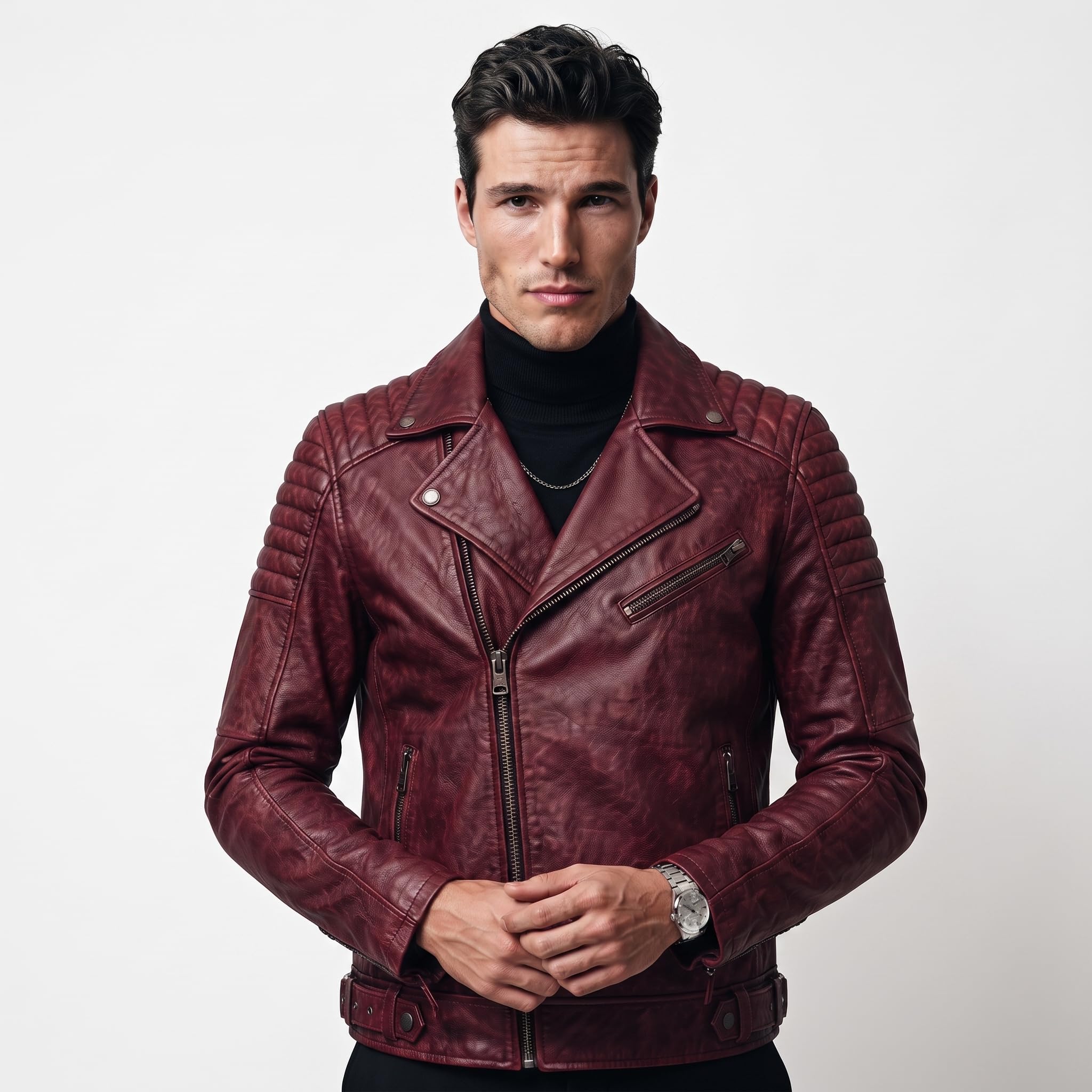Men's motorcycle jacket with skull back | brown leather biker jacket | vintage moto style