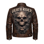 Men's motorcycle jacket with skull back | brown leather biker jacket | vintage moto style