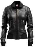 Black Leather Jacket Bomber Style